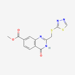 molecular formula C13H10N4O3S2 B12181821 Methyl 4-hydroxy-2-(1,3,4-thiadiazol-2-ylthiomethyl)quinazoline-7-carboxylate 