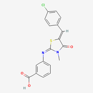 molecular formula C18H13ClN2O3S B12181845 3-{[5-(4-Chlorobenzylidene)-3-methyl-4-oxo-1,3-thiazolidin-2-ylidene]amino}benzoic acid 