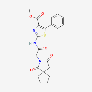 molecular formula C21H21N3O5S B12181949 Methyl 2-{[(1,3-dioxo-2-azaspiro[4.4]non-2-yl)acetyl]amino}-5-phenyl-1,3-thiazole-4-carboxylate 