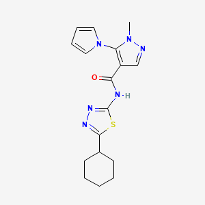molecular formula C17H20N6OS B12182105 N-(5-cyclohexyl-1,3,4-thiadiazol-2-yl)-1-methyl-5-(1H-pyrrol-1-yl)-1H-pyrazole-4-carboxamide 
