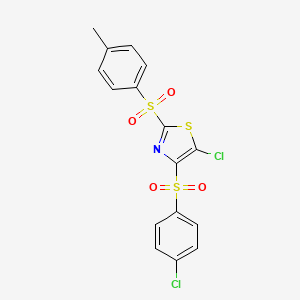 molecular formula C16H11Cl2NO4S3 B12182140 5-Chloro-4-(4-chlorobenzenesulfonyl)-2-(4-methylbenzenesulfonyl)-1,3-thiazole 
