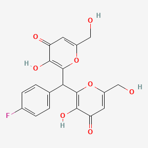 molecular formula C19H15FO8 B12182145 2-[(4-fluorophenyl)[3-hydroxy-6-(hydroxymethyl)-4-oxo-4H-pyran-2-yl]methyl]-3-hydroxy-6-(hydroxymethyl)-4H-pyran-4-one 