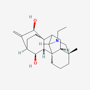 molecular formula C22H33NO2 B1218229 (1S,5R,8R,10S,11R,13R,14S,15S,16R)-7-ethyl-5-methyl-12-methylidene-7-azahexacyclo[7.6.2.210,13.01,8.05,16.010,15]nonadecane-11,14-diol 
