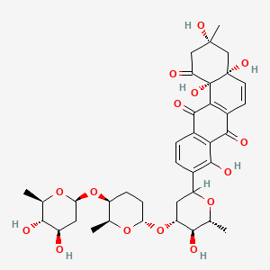molecular formula C37H46O15 B1218265 (3R,4aR,12bS)-9-[(4R,5R,6R)-4-[(2S,5S,6S)-5-[(2S,4R,5S,6R)-4,5-dihydroxy-6-methyloxan-2-yl]oxy-6-methyloxan-2-yl]oxy-5-hydroxy-6-methyloxan-2-yl]-3,4a,8,12b-tetrahydroxy-3-methyl-2,4-dihydrobenzo[a]anthracene-1,7,12-trione CAS No. 98495-38-6