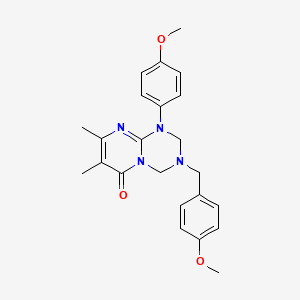 molecular formula C23H26N4O3 B12182750 1-(4-Methoxyphenyl)-3-[(4-methoxyphenyl)methyl]-7,8-dimethyl-2,4-dihydropyrimido[1,2-a][1,3,5]triazin-6-one 