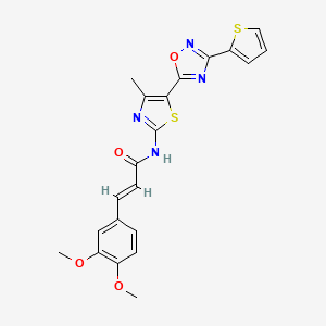 molecular formula C21H18N4O4S2 B12182873 (2E)-3-(3,4-dimethoxyphenyl)-N-[(2E)-4-methyl-5-[3-(thiophen-2-yl)-1,2,4-oxadiazol-5-yl]-1,3-thiazol-2(3H)-ylidene]prop-2-enamide 