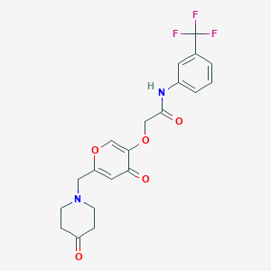 molecular formula C20H19F3N2O5 B12182893 2-({4-oxo-6-[(4-oxopiperidin-1-yl)methyl]-4H-pyran-3-yl}oxy)-N-[3-(trifluoromethyl)phenyl]acetamide 