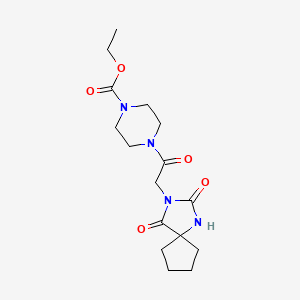 molecular formula C16H24N4O5 B12183016 Ethyl 4-[(2,4-dioxo-1,3-diazaspiro[4.4]non-3-yl)acetyl]piperazine-1-carboxylate 