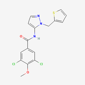 molecular formula C16H13Cl2N3O2S B12183178 3,5-dichloro-4-methoxy-N-[1-(thiophen-2-ylmethyl)-1H-pyrazol-5-yl]benzamide 