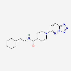 molecular formula C18H25N7O B12183239 N-(2-(cyclohex-1-en-1-yl)ethyl)-1-(tetrazolo[1,5-b]pyridazin-6-yl)piperidine-4-carboxamide 