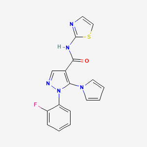 molecular formula C17H12FN5OS B12183271 1-(2-fluorophenyl)-5-(1H-pyrrol-1-yl)-N-(1,3-thiazol-2-yl)-1H-pyrazole-4-carboxamide 