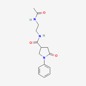 molecular formula C15H19N3O3 B12183342 N-{2-[(5-oxo-1-phenylpyrrolidin-3-yl)formamido]ethyl}acetamide 
