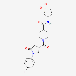 molecular formula C21H26FN3O5S B12183524 N-(1,1-dioxidotetrahydrothiophen-3-yl)-1-{[1-(4-fluorophenyl)-5-oxopyrrolidin-3-yl]carbonyl}piperidine-4-carboxamide 