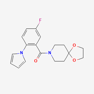molecular formula C18H19FN2O3 B12183547 1,4-dioxa-8-azaspiro[4.5]dec-8-yl[5-fluoro-2-(1H-pyrrol-1-yl)phenyl]methanone 