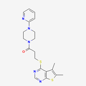 molecular formula C20H23N5OS2 B12183580 3-[(5,6-Dimethylthieno[2,3-d]pyrimidin-4-yl)sulfanyl]-1-[4-(pyridin-2-yl)piperazin-1-yl]propan-1-one 