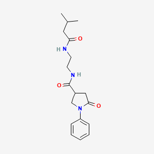 molecular formula C18H25N3O3 B12183584 N-{2-[(3-methylbutanoyl)amino]ethyl}-5-oxo-1-phenylpyrrolidine-3-carboxamide 
