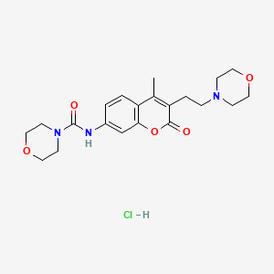 molecular formula C21H28ClN3O5 B1218367 N-(3-(2-Morpholinoethyl)-4-methyl-2-oxo-2H-1-benzopyran-7-yl)-4-morpholinecarboxamide hydrochloride CAS No. 35843-09-5