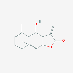 molecular formula C15H20O3 B1218404 4-Hydroxy-6,10-dimethyl-3-methylidene-3a,4,5,8,9,11a-hexahydrocyclodeca[b]furan-2-one CAS No. 886990-00-7