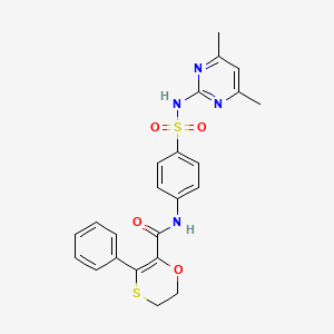 molecular formula C23H22N4O4S2 B12184053 N-{4-[(4,6-dimethylpyrimidin-2-yl)sulfamoyl]phenyl}-3-phenyl-5,6-dihydro-1,4-oxathiine-2-carboxamide 