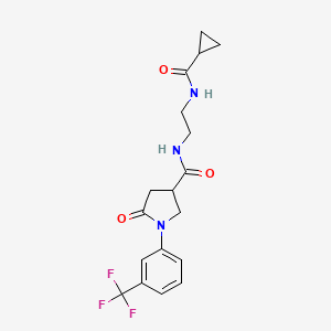 molecular formula C18H20F3N3O3 B12184069 N-{2-[(cyclopropylcarbonyl)amino]ethyl}-5-oxo-1-[3-(trifluoromethyl)phenyl]pyrrolidine-3-carboxamide 