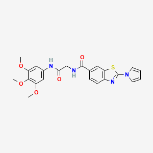molecular formula C23H22N4O5S B12184107 N-{2-oxo-2-[(3,4,5-trimethoxyphenyl)amino]ethyl}-2-(1H-pyrrol-1-yl)-1,3-benzothiazole-6-carboxamide 