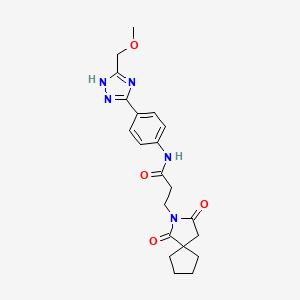 molecular formula C21H25N5O4 B12184294 3-(1,3-dioxo-2-azaspiro[4.4]non-2-yl)-N-{4-[5-(methoxymethyl)-1H-1,2,4-triazol-3-yl]phenyl}propanamide 