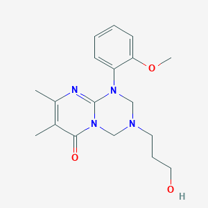 molecular formula C18H24N4O3 B12184367 3-(3-Hydroxypropyl)-1-(2-methoxyphenyl)-7,8-dimethyl-2,4-dihydropyrimido[1,2-a][1,3,5]triazin-6-one 
