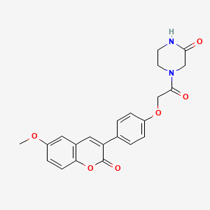 molecular formula C22H20N2O6 B12184465 4-{[4-(6-methoxy-2-oxo-2H-chromen-3-yl)phenoxy]acetyl}piperazin-2-one 