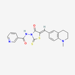 molecular formula C20H18N4O2S2 B12184678 N-{(5Z)-5-[(1-methyl-1,2,3,4-tetrahydroquinolin-6-yl)methylidene]-4-oxo-2-thioxo-1,3-thiazolidin-3-yl}pyridine-3-carboxamide 