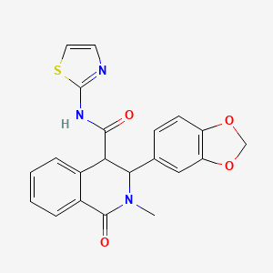 molecular formula C21H17N3O4S B12184769 3-(1,3-benzodioxol-5-yl)-2-methyl-1-oxo-N-(1,3-thiazol-2-yl)-1,2,3,4-tetrahydroisoquinoline-4-carboxamide 