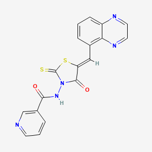 molecular formula C18H11N5O2S2 B12184771 N-[(5Z)-4-oxo-5-(quinoxalin-5-ylmethylidene)-2-thioxo-1,3-thiazolidin-3-yl]pyridine-3-carboxamide 
