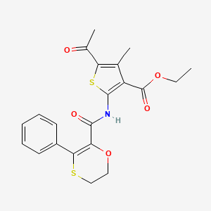 molecular formula C21H21NO5S2 B12184811 Ethyl 5-acetyl-4-methyl-2-{[(3-phenyl-5,6-dihydro-1,4-oxathiin-2-yl)carbonyl]amino}thiophene-3-carboxylate 