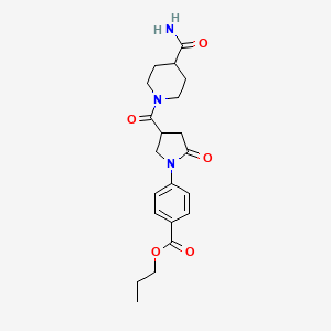 molecular formula C21H27N3O5 B12185048 Propyl 4-{4-[(4-carbamoylpiperidin-1-yl)carbonyl]-2-oxopyrrolidin-1-yl}benzoate 
