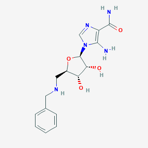 molecular formula C16H21N5O4 B121851 5-氨基-1-[(2R,3R,4S,5R)-5-[(苄氨基)甲基]-3,4-二羟基氧杂环己烷-2-基]咪唑-4-甲酰胺 CAS No. 142344-87-4