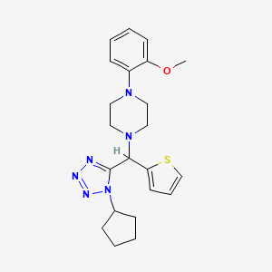 molecular formula C22H28N6OS B1218511 1-[(1-Cyclopentyl-5-tetrazolyl)-thiophen-2-ylmethyl]-4-(2-methoxyphenyl)piperazine 