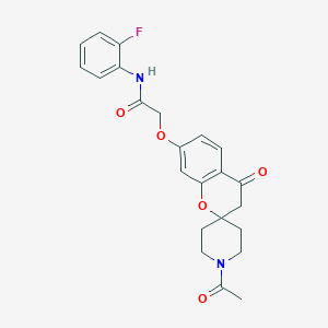 molecular formula C23H23FN2O5 B12185246 2-[(1'-acetyl-4-oxo-3,4-dihydrospiro[chromene-2,4'-piperidin]-7-yl)oxy]-N-(2-fluorophenyl)acetamide 
