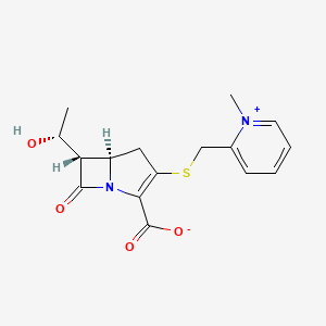 molecular formula C16H18N2O4S B1218529 Pyridinium, 2-(((2-carboxy-6-(1-hydroxyethyl)-7-oxo-1-azabicyclo(3.2.0)hept-2-en-3-yl)thio)methyl)-1-methyl-, hydroxide, inner salt, (5R-(5alpha,6alpha(R*)))- CAS No. 91615-54-2