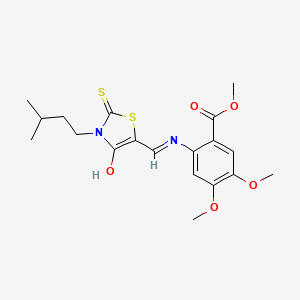 molecular formula C19H24N2O5S2 B12185665 methyl 4,5-dimethoxy-2-({(E)-[3-(3-methylbutyl)-4-oxo-2-thioxo-1,3-thiazolidin-5-ylidene]methyl}amino)benzoate 