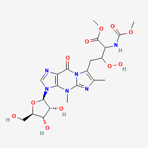 molecular formula C21H28N6O11 B1218594 methyl 4-[3-[(2R,3R,4S,5R)-3,4-dihydroxy-5-(hydroxymethyl)oxolan-2-yl]-4,6-dimethyl-9-oxoimidazo[1,2-a]purin-7-yl]-3-hydroperoxy-2-(methoxycarbonylamino)butanoate CAS No. 78355-49-4