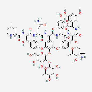 molecular formula C72H87N9O28 B1218607 2-(4-Amino-5-hydroxy-4,6-dimethyloxan-2-yl)oxy-22-(2-amino-2-oxoethyl)-48-[4,5-dihydroxy-6-(hydroxymethyl)-3-(3,4,5-trihydroxy-6-methyloxan-2-yl)oxyoxan-2-yl]oxy-18,32,35,37-tetrahydroxy-19-[[4-methyl-2-(methylamino)pentanoyl]amino]-20,23,26,42,44-pentaoxo-7,13-dioxa-21,24,27,41,43-pentazaoctacyclo[26.14.2.23,6.214,17.18,12.129,33.010,25.034,39]pentaconta-3(50),4,6(49),8,10,12(48),14(47),15,17(46),29(45),30,32,34(39),35,37-pentadecaene-40-carboxylic acid CAS No. 126985-52-2