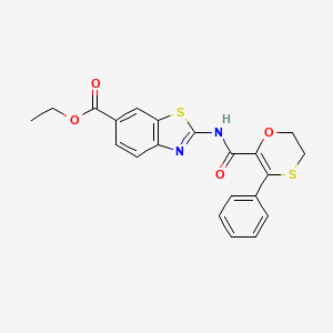 molecular formula C21H18N2O4S2 B12186210 Ethyl 2-{[(3-phenyl-5,6-dihydro-1,4-oxathiin-2-yl)carbonyl]amino}-1,3-benzothiazole-6-carboxylate 