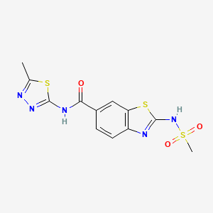 molecular formula C12H11N5O3S3 B12186237 (2E)-2-[(methylsulfonyl)imino]-N-[(2E)-5-methyl-1,3,4-thiadiazol-2(3H)-ylidene]-2,3-dihydro-1,3-benzothiazole-6-carboxamide 