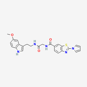molecular formula C25H23N5O3S B12186266 N-(2-{[2-(5-methoxy-1H-indol-3-yl)ethyl]amino}-2-oxoethyl)-2-(1H-pyrrol-1-yl)-1,3-benzothiazole-6-carboxamide 