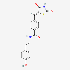 molecular formula C19H16N2O4S B12186757 (Z)-4-((2,4-dioxothiazolidin-5-ylidene)methyl)-N-(4-hydroxyphenethyl)benzamide 