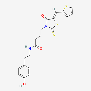molecular formula C20H20N2O3S3 B12186841 N-[2-(4-hydroxyphenyl)ethyl]-4-[(5Z)-4-oxo-5-(thiophen-2-ylmethylidene)-2-thioxo-1,3-thiazolidin-3-yl]butanamide 