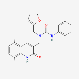 molecular formula C24H23N3O3 B1218685 1-[(5,8-dimethyl-2-oxo-1H-quinolin-3-yl)methyl]-1-(2-furanylmethyl)-3-phenylurea 