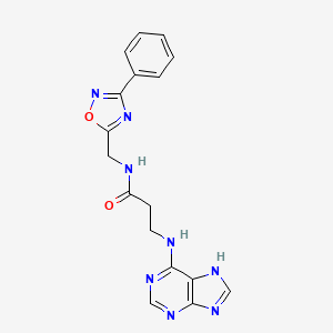 molecular formula C17H16N8O2 B12186868 N-[(3-phenyl-1,2,4-oxadiazol-5-yl)methyl]-N~3~-7H-purin-6-yl-beta-alaninamide 