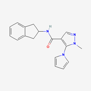 molecular formula C18H18N4O B12186893 N-(2,3-dihydro-1H-inden-2-yl)-1-methyl-5-(1H-pyrrol-1-yl)-1H-pyrazole-4-carboxamide 