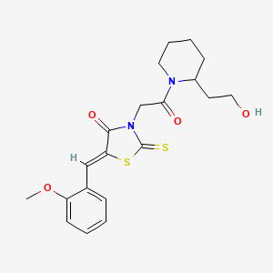 molecular formula C20H24N2O4S2 B12186962 3-{2-[2-(2-Hydroxyethyl)piperidyl]-2-oxoethyl}-5-[(2-methoxyphenyl)methylene]-2-thioxo-1,3-thiazolidin-4-one 