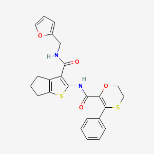molecular formula C24H22N2O4S2 B12187222 N-{3-[(furan-2-ylmethyl)carbamoyl]-5,6-dihydro-4H-cyclopenta[b]thiophen-2-yl}-3-phenyl-5,6-dihydro-1,4-oxathiine-2-carboxamide 